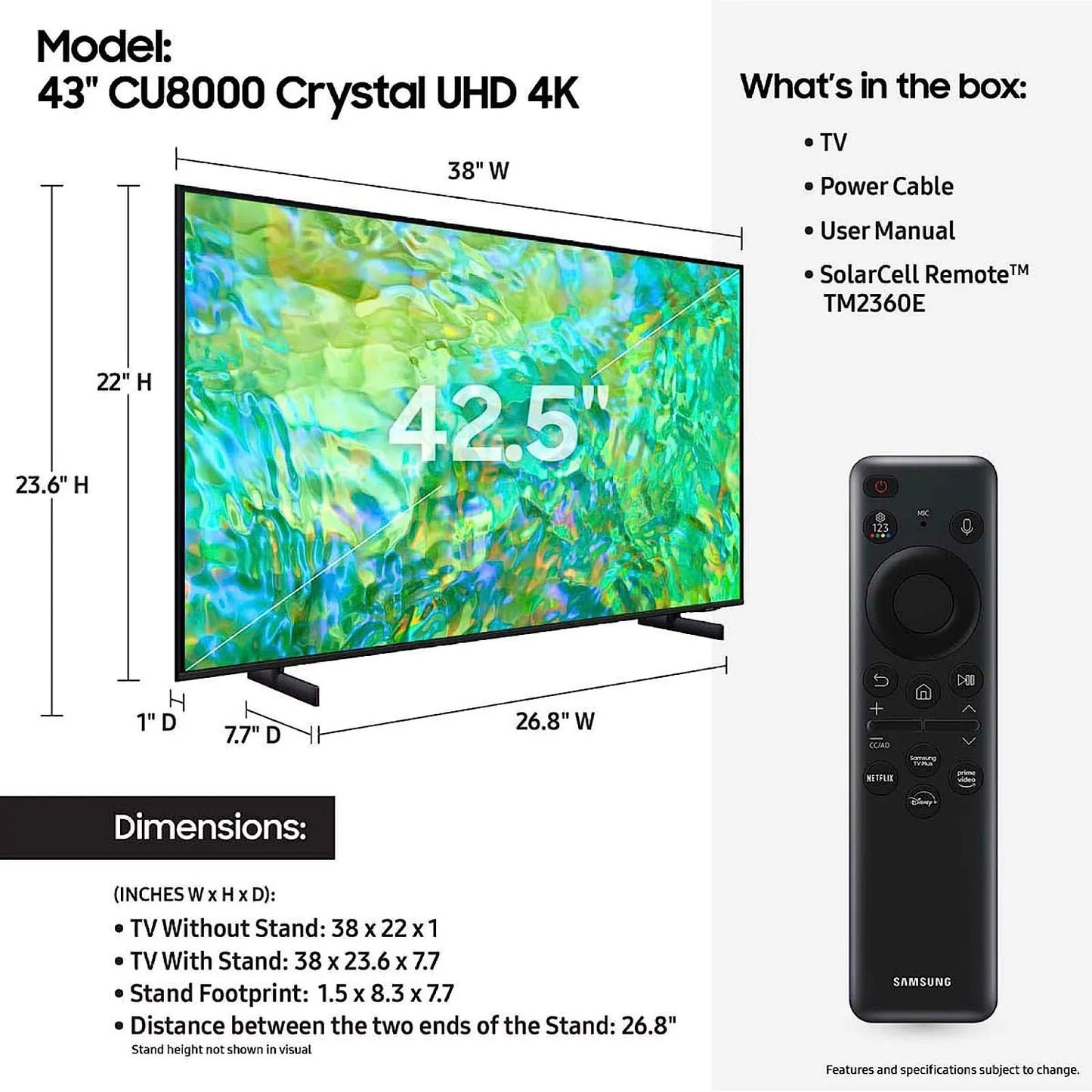 Samsung 43CU8000 43 Inch Crystal 4K UHD HDR Smart TV